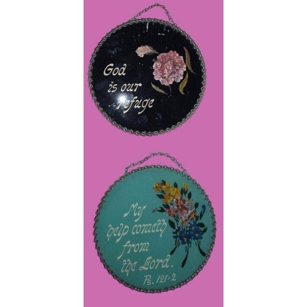 Hand-Painted Religious Wall Plaques With Bible Verses Floral Design